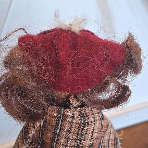 VTG Crazy Mountain Imports Folk Art Cloth Doll 21” Female Red Hat Plaid Shoes - Picture 8 of 16